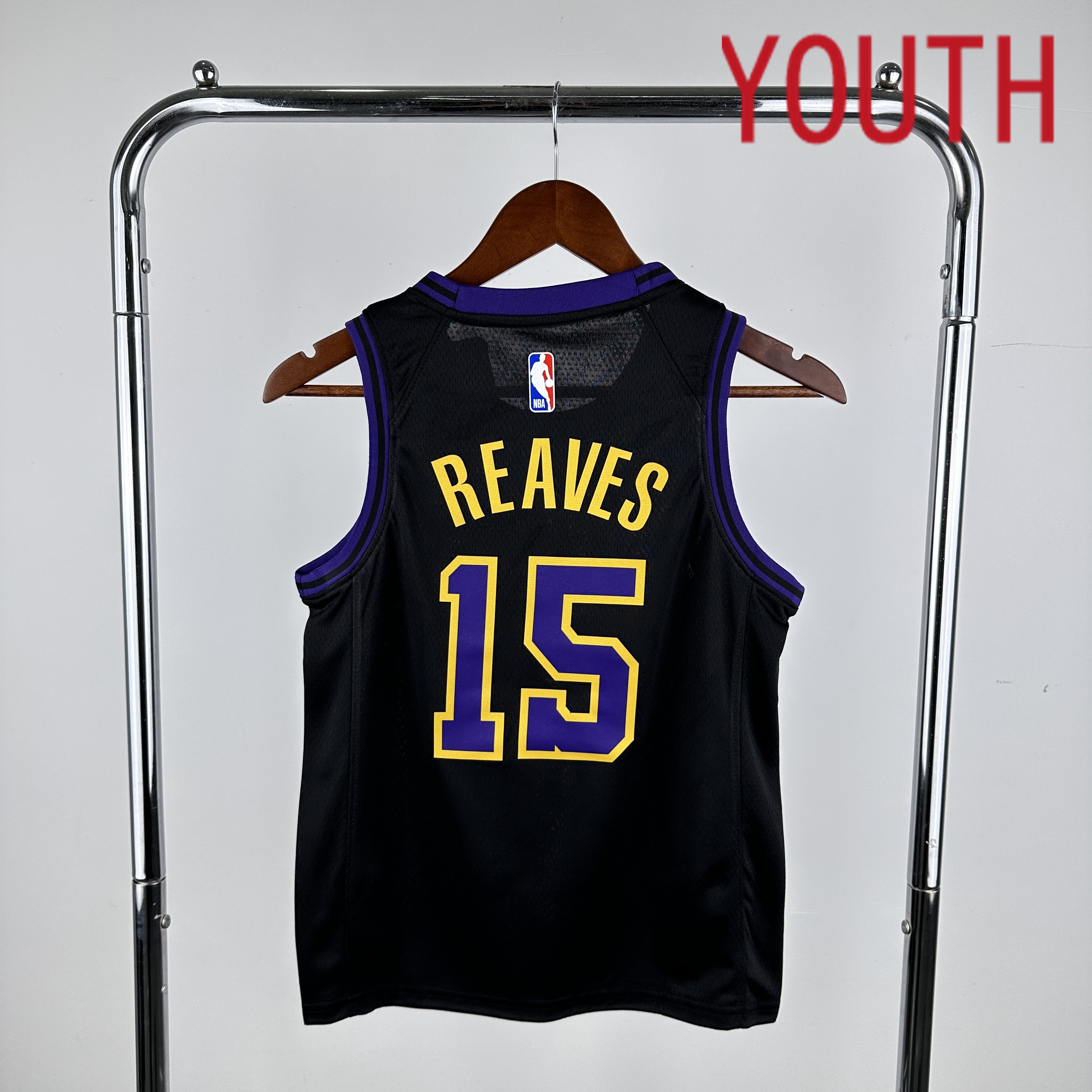 Youth Los Angeles Lakers #15 Reaves Black City Edition Nike 2024 NBA Jersey->->Youth Jersey